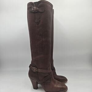 Vintage 1970s Chandlers Brown Leather Heeled Boots Women's Size 6 B Tall Straps